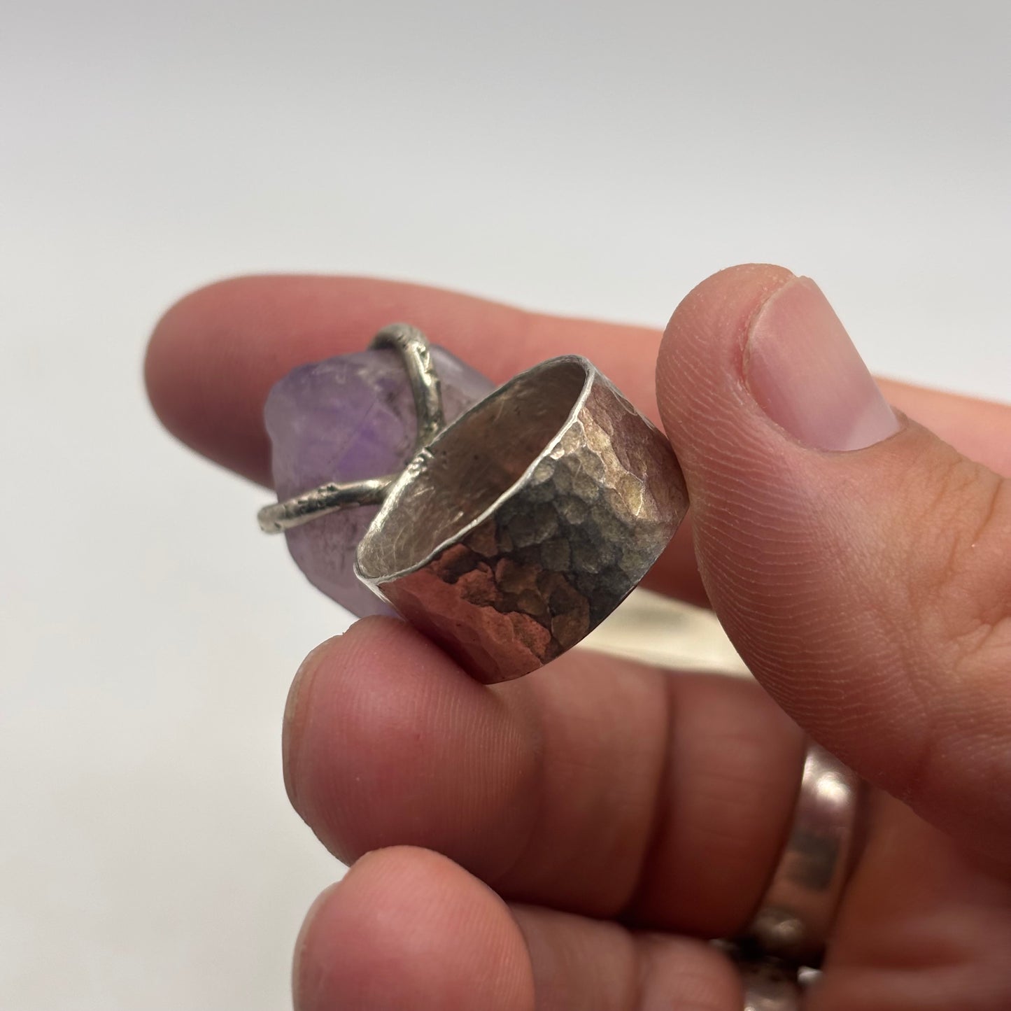 Silver Amethyst Abstract Ring (S)
