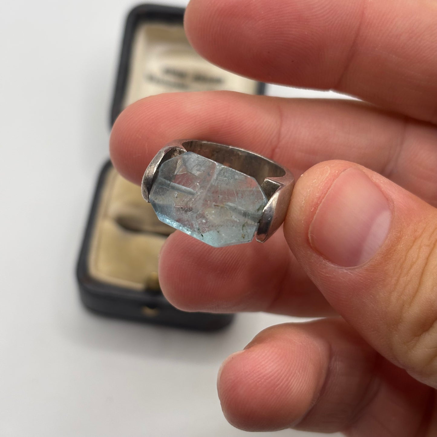 Silver Chunky Gemstone Spinner Ring (M)
