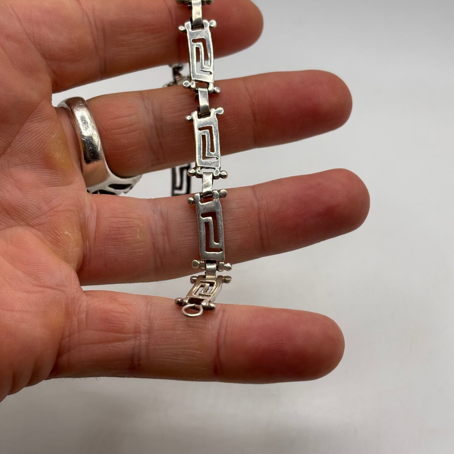Silver 7.5” Greek Link Bracelet