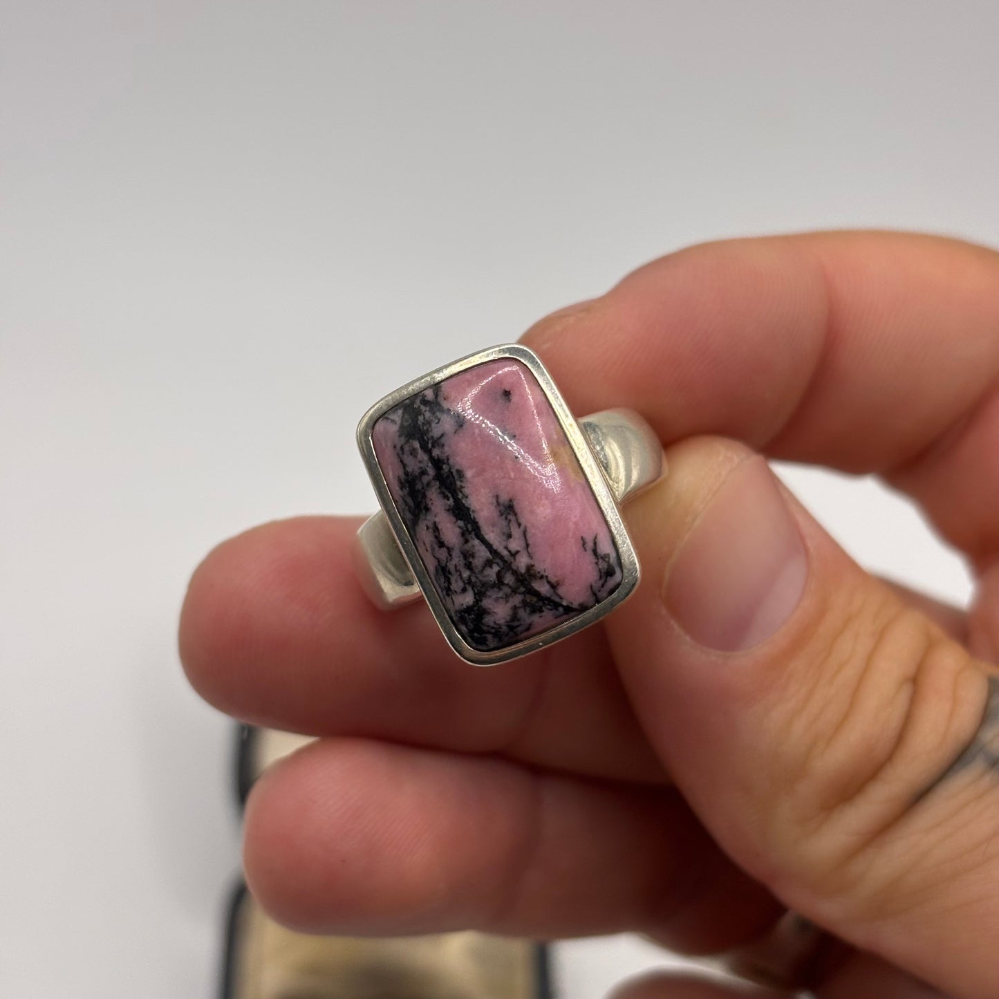 Silver Chunky Rhodonite Ring (S)