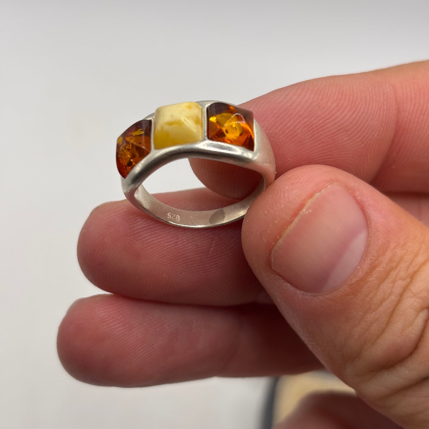 Silver Mixed Amber Ring (N)