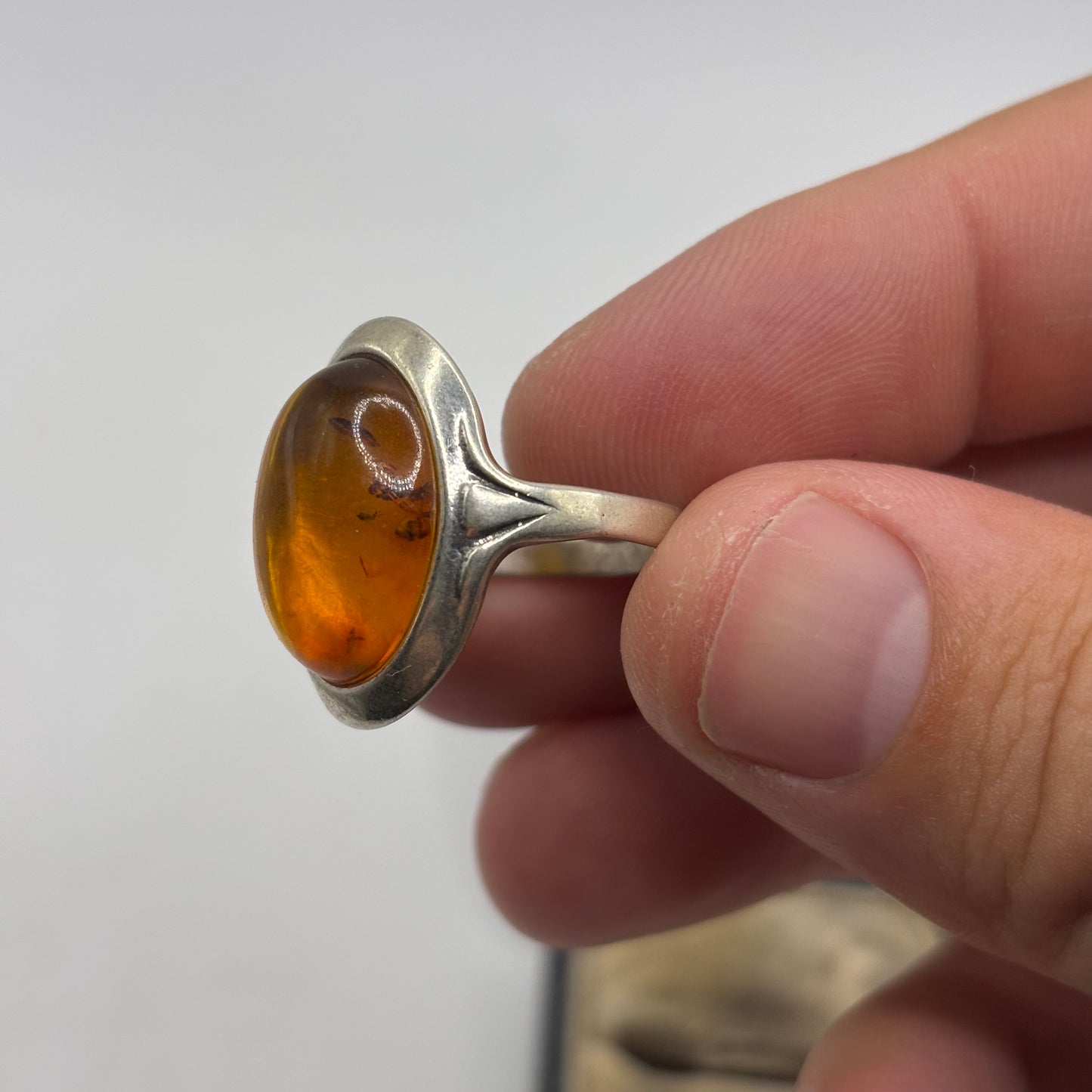 Silver Amber Ring (S)