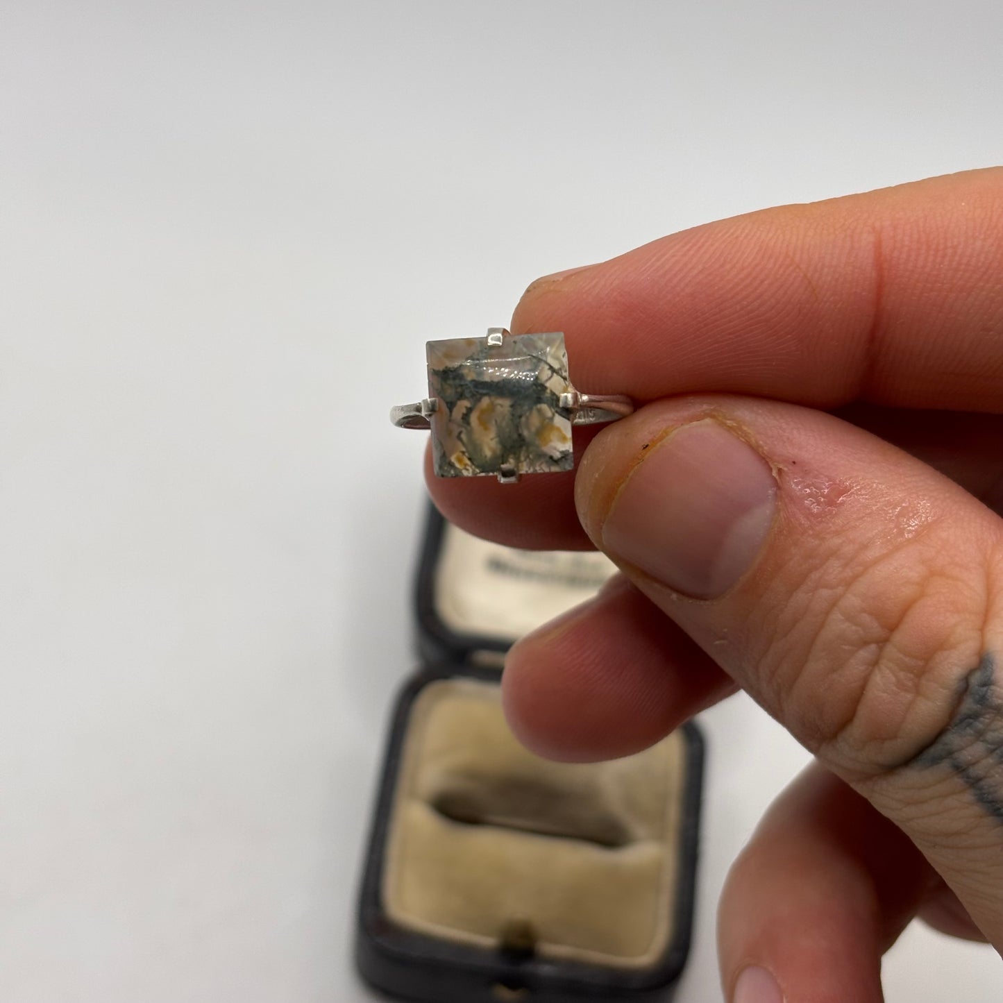 Silver Moss Agate Ring