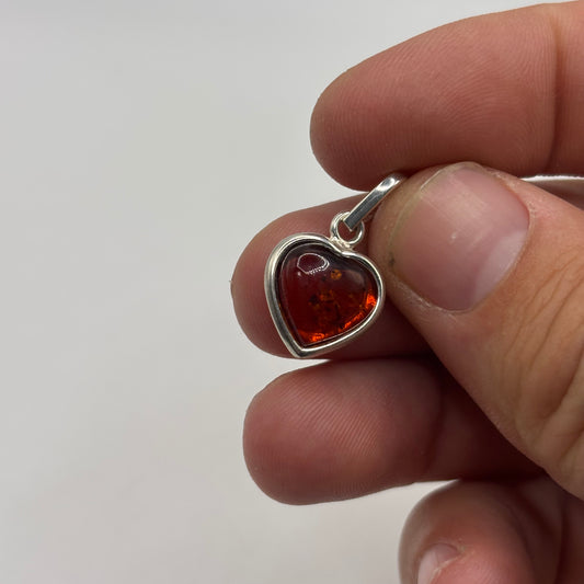 Silver Amber Heart Pendant