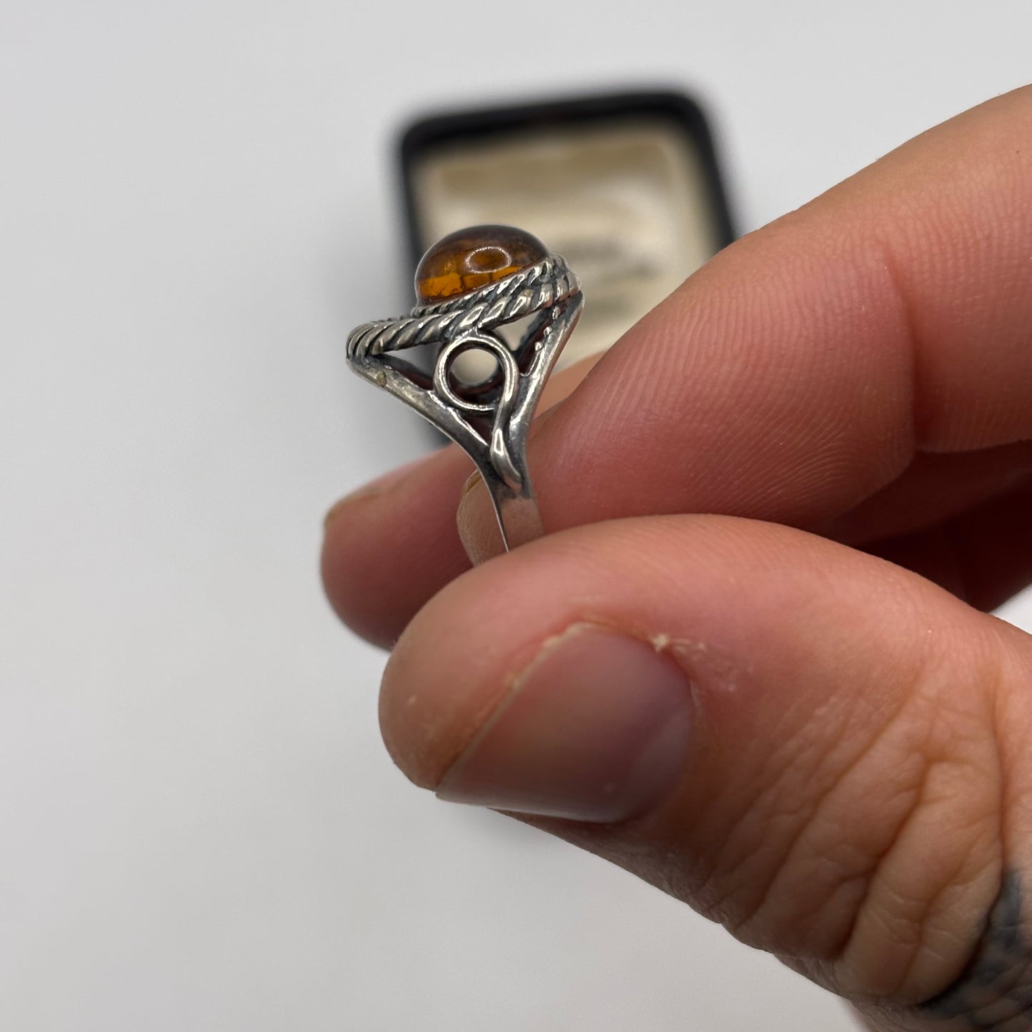 Silver Amber Ring