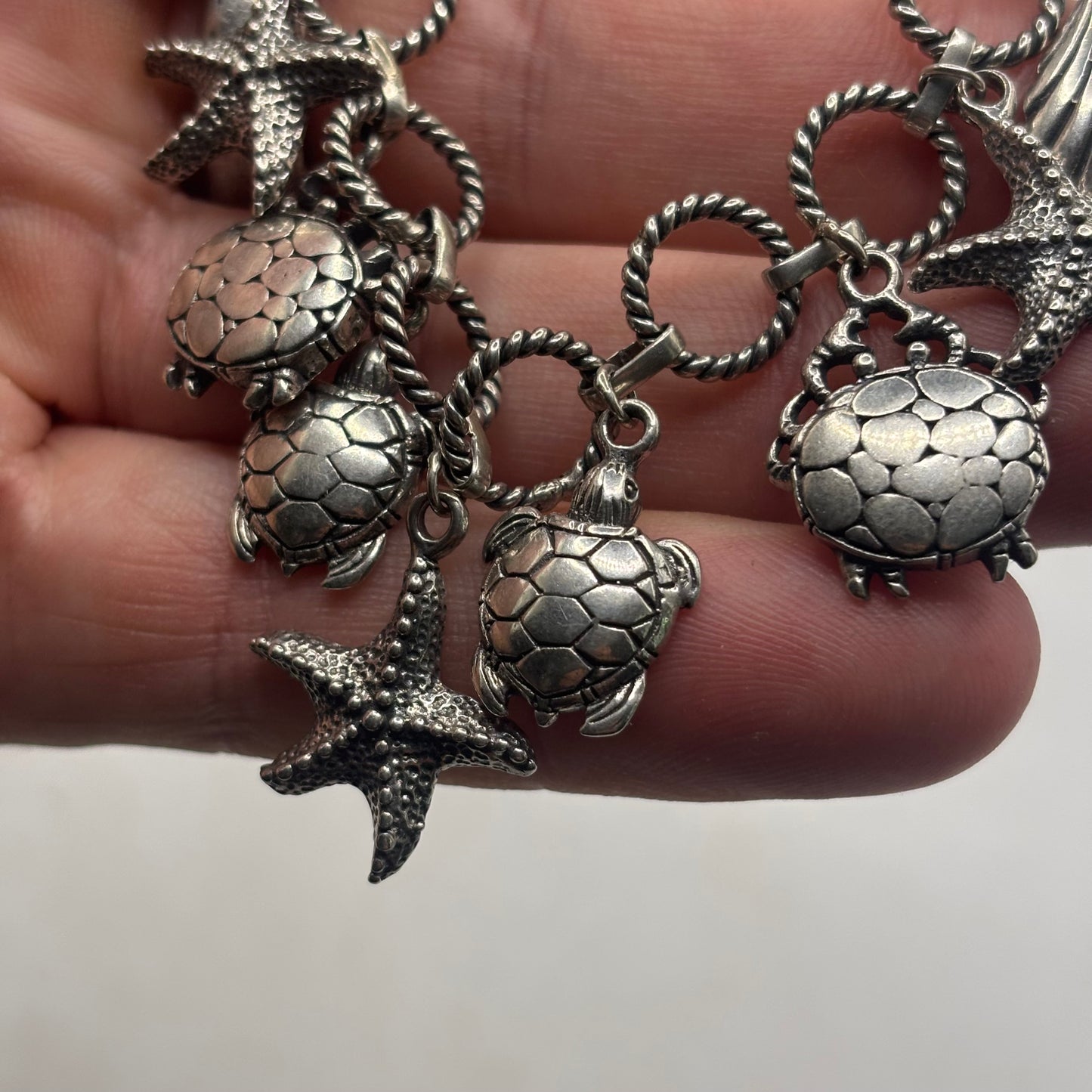 Silver 6.5”-7.5” Heavy Sea Themed Bracelet