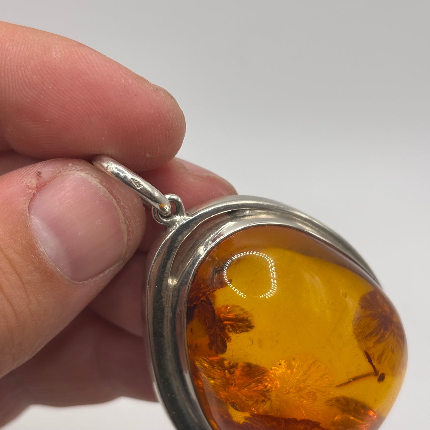 Silver Heavy Amber Pendant