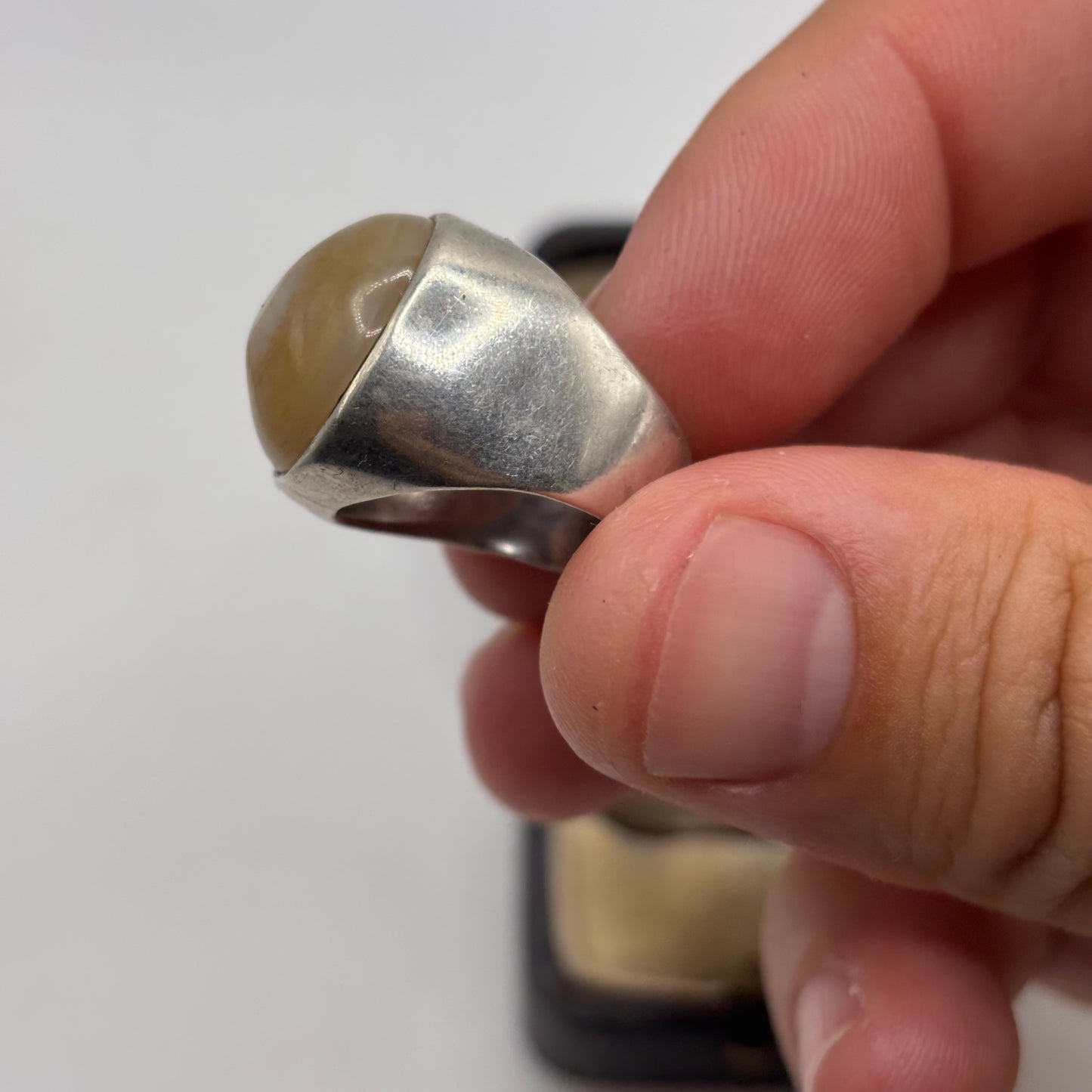 Silver Agate Midcentury Ring (L)