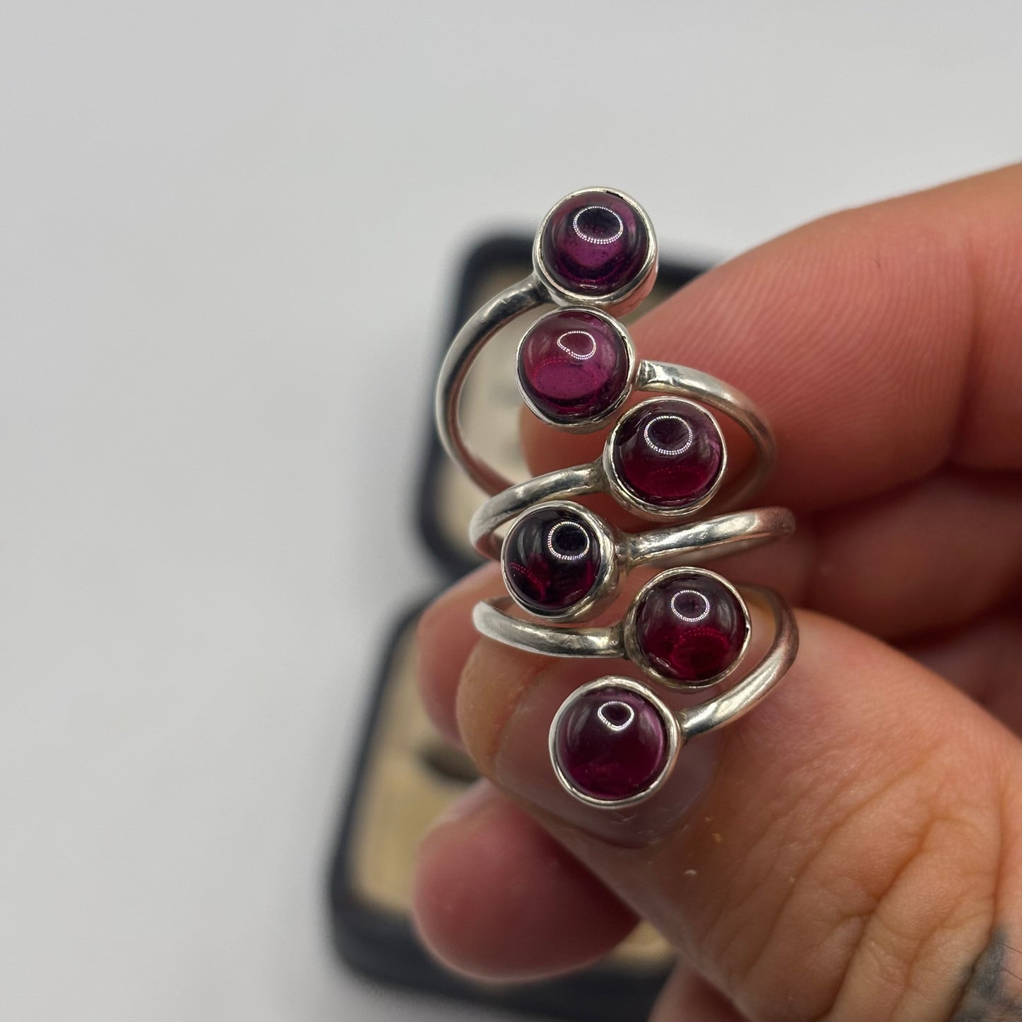 Silver Abstract Garnet Ring