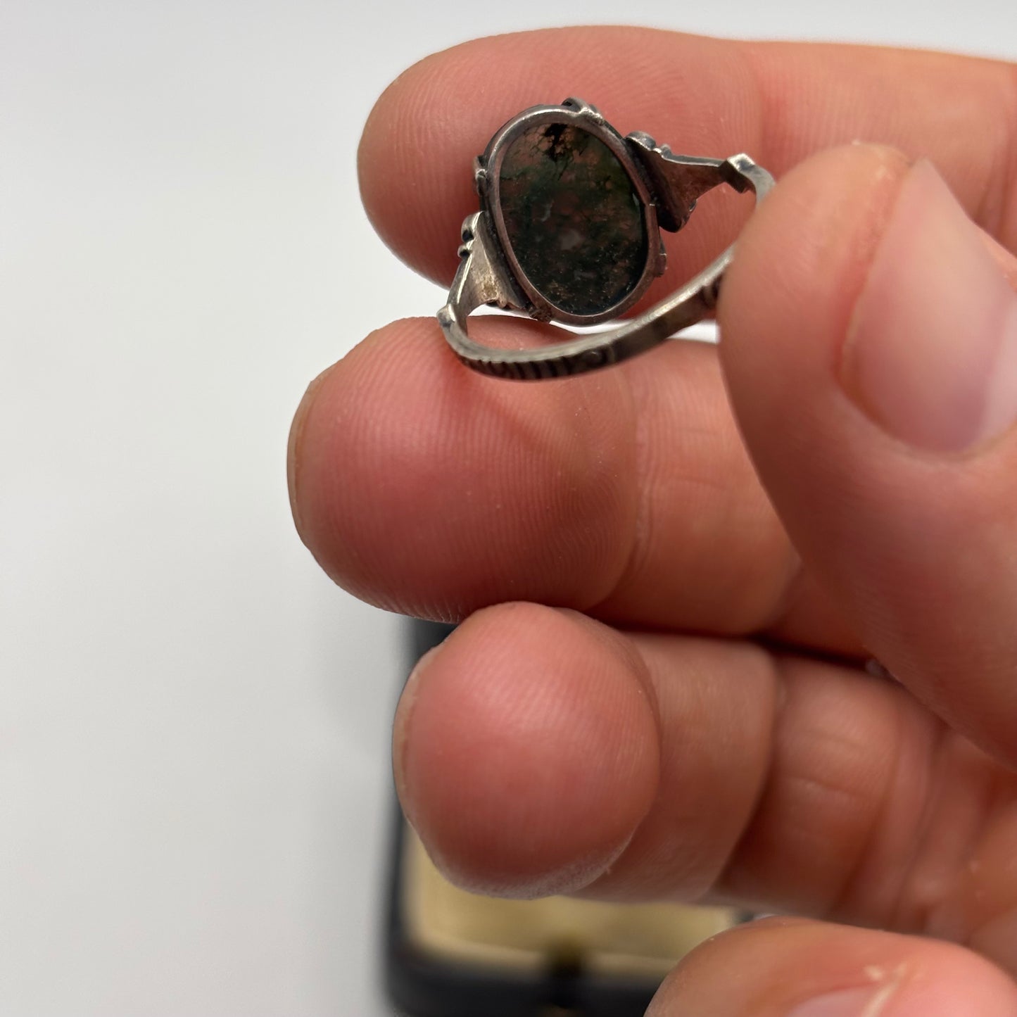 Silver 1920’s Moss Agate Ring (N 1/2)