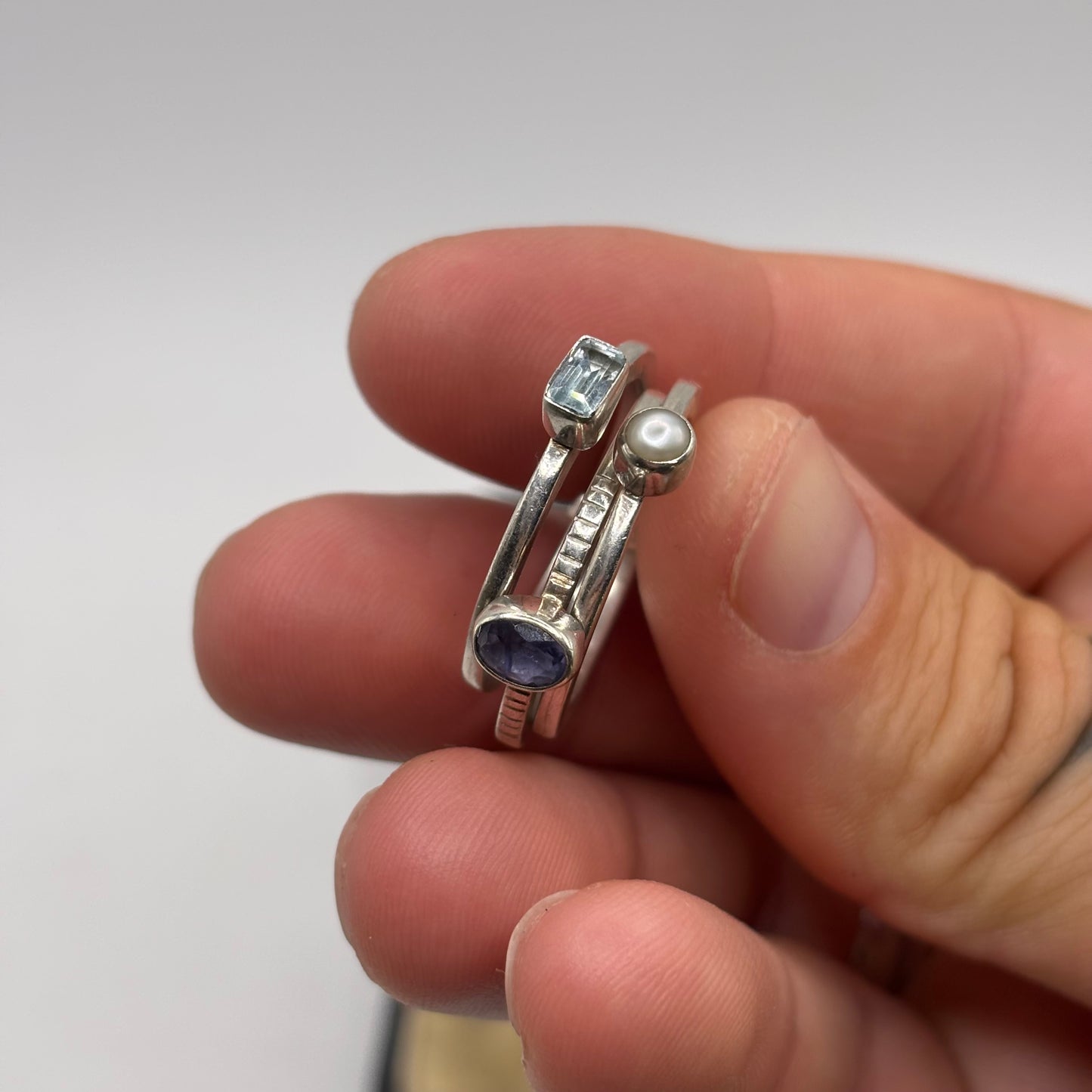 Silver Heavy Mixed Gem Ring (T)