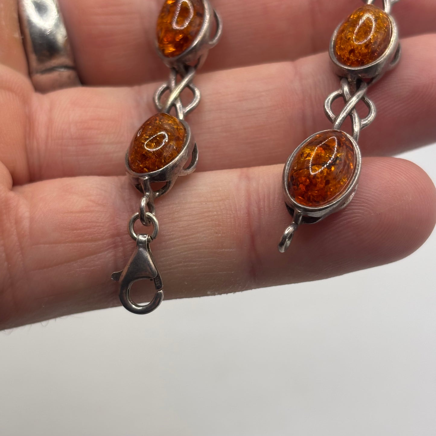 Silver 7” Amber Celtic Bracelet