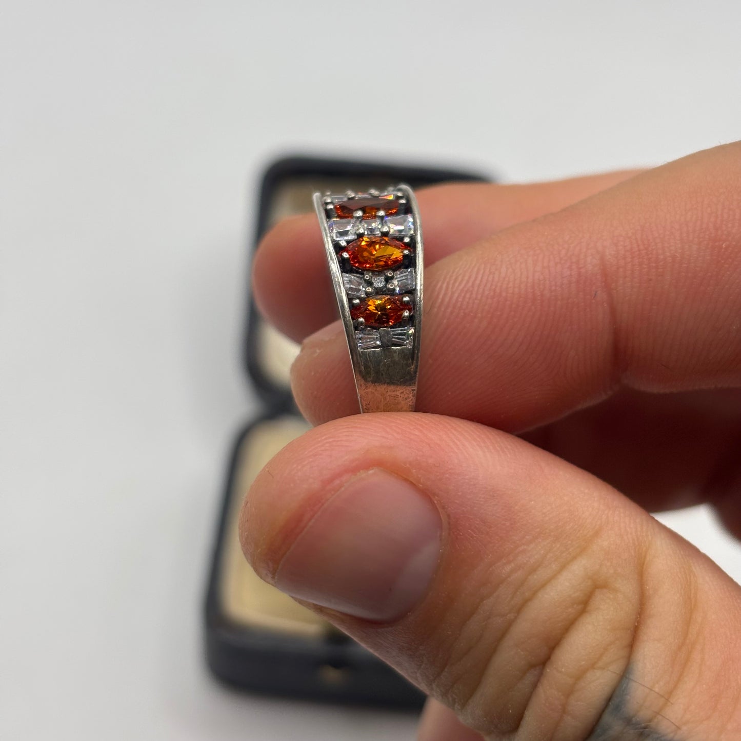 Silver Orange CZ Ring