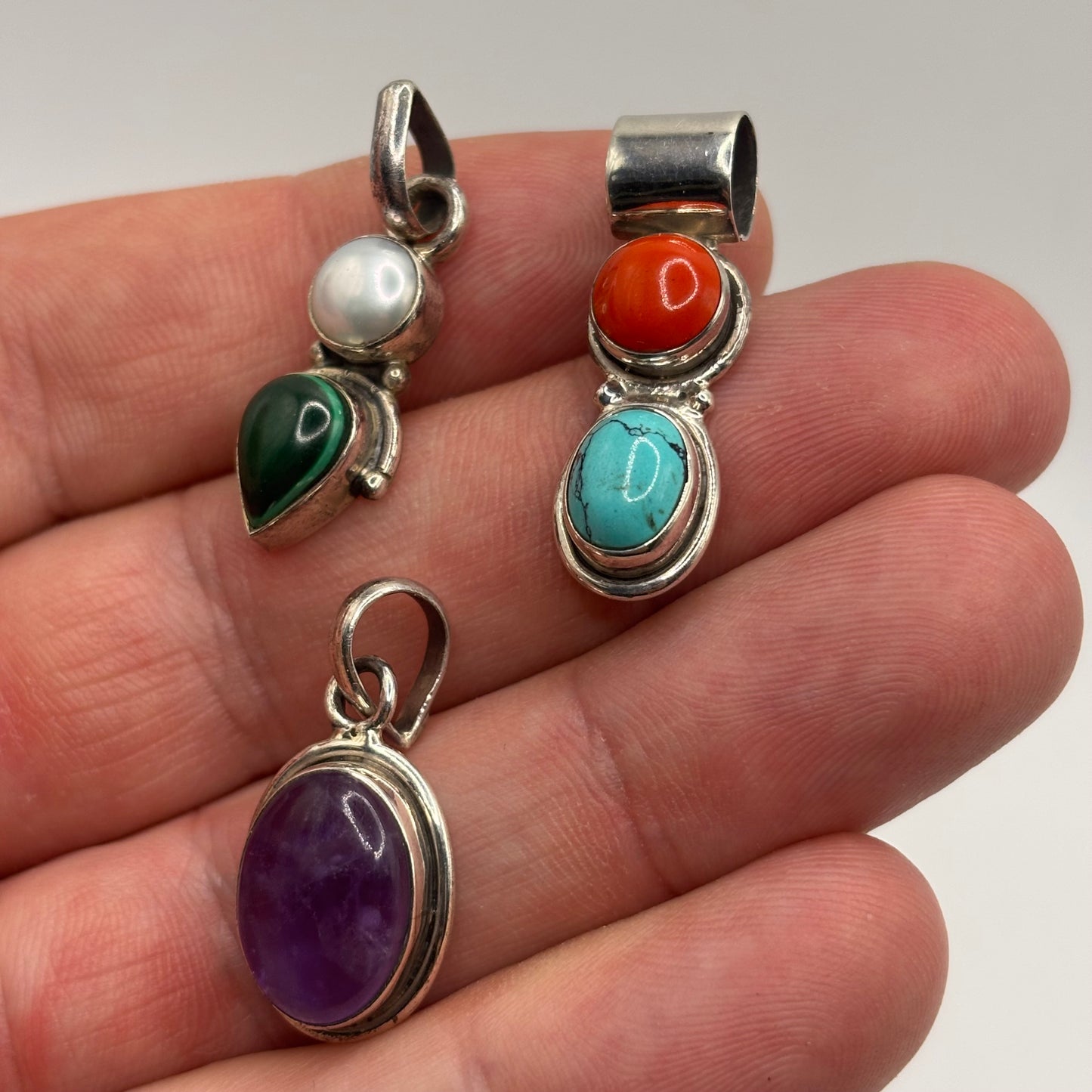 3x Silver Gem Pendants