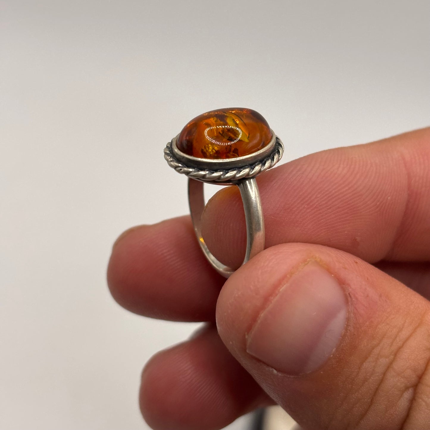 Silver Amber Ring (L)