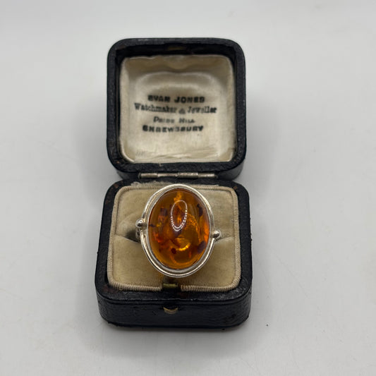 Silver Amber Ring