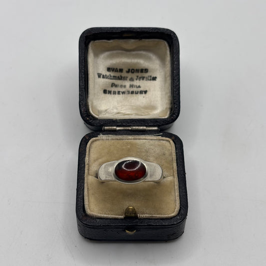 Silver Amber Inlayed Ring
