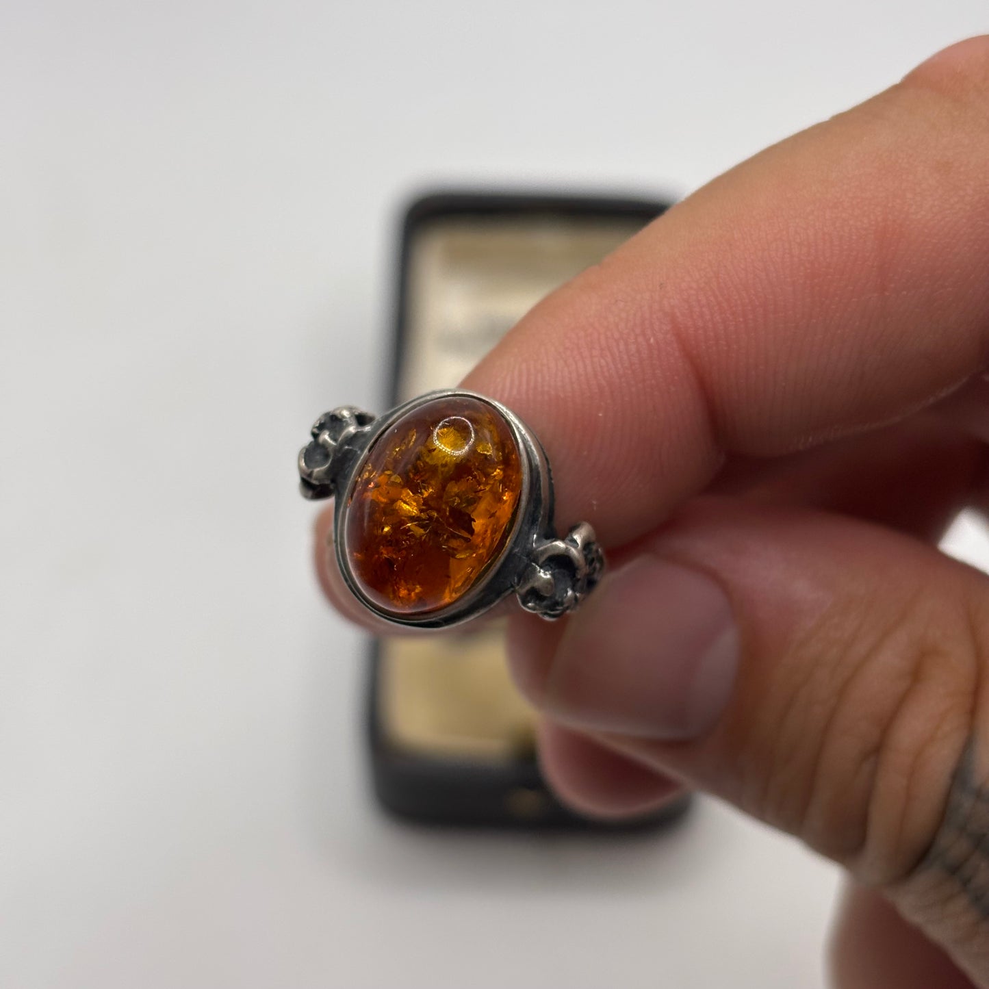 Silver Amber Ring (L)