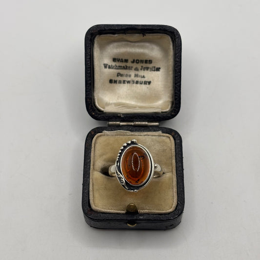 Silver Amber Ring