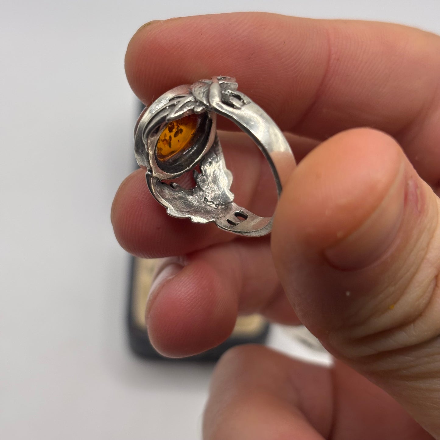 Silver Amber Ring
