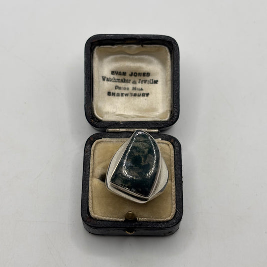Silver Chunky Moss Agate Ring