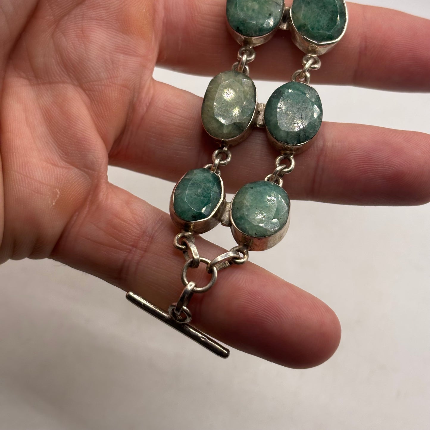 Silver 7.5” Raw Emerald Bracelet