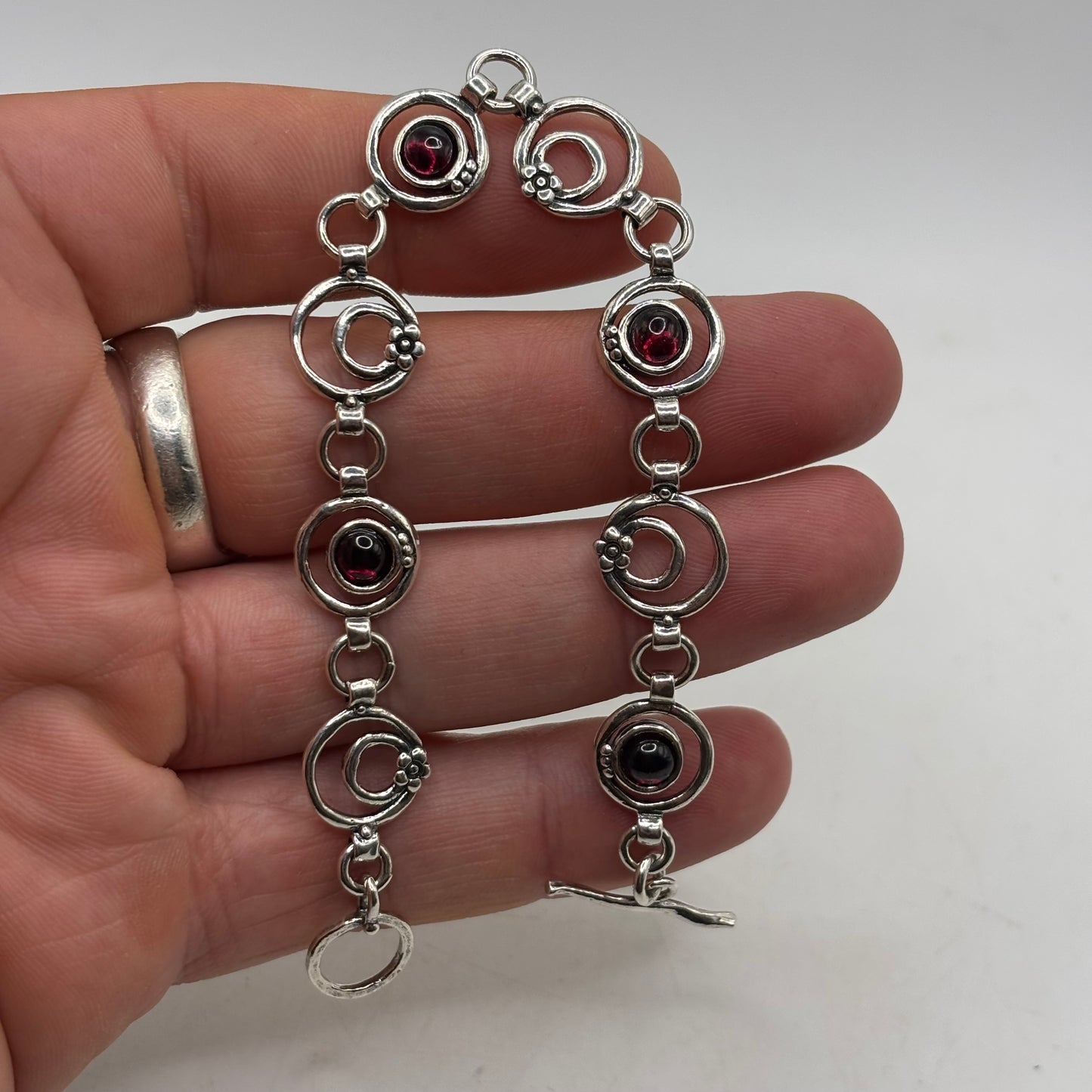 Silver 7” Garnet Bracelet