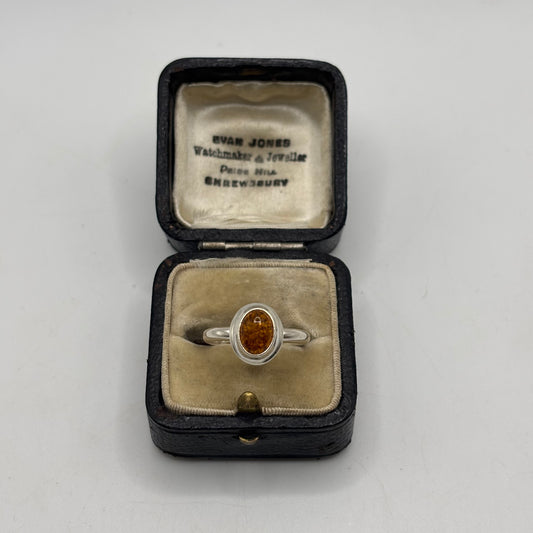Silver Amber Ring