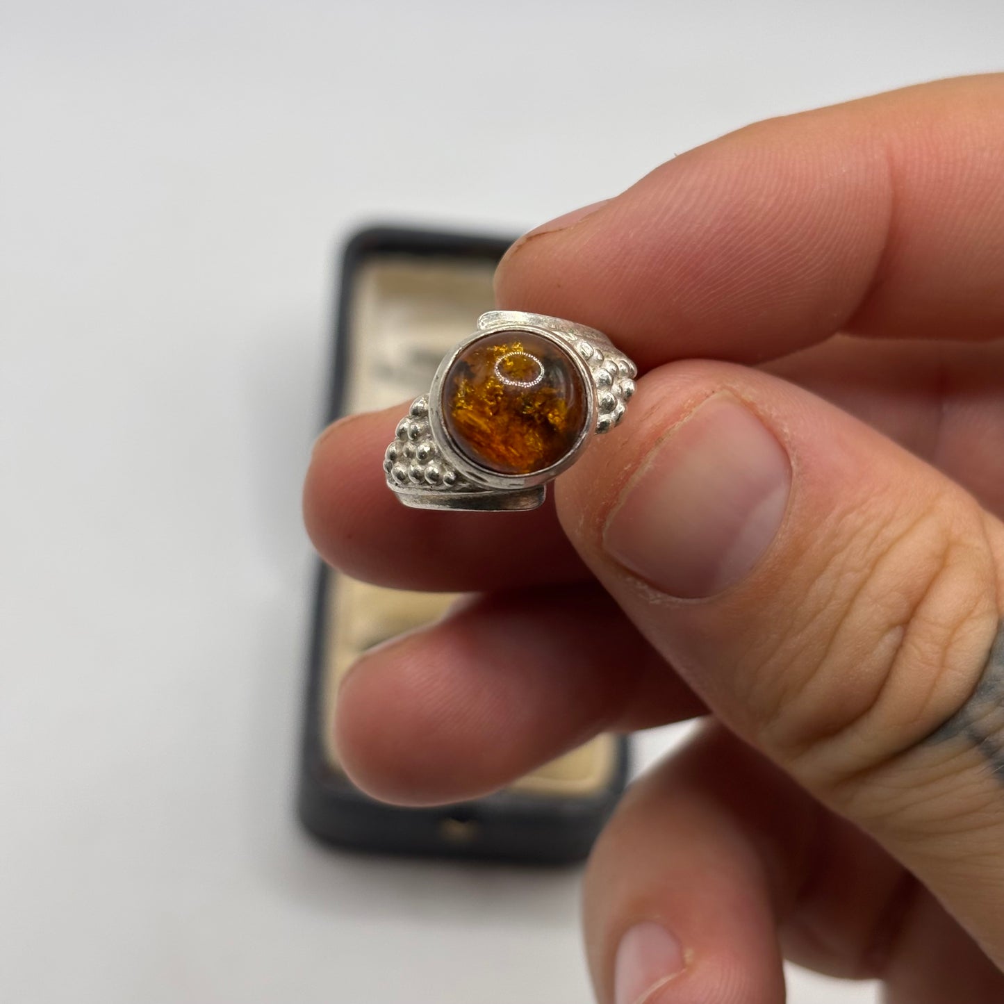 Silver Amber Ring