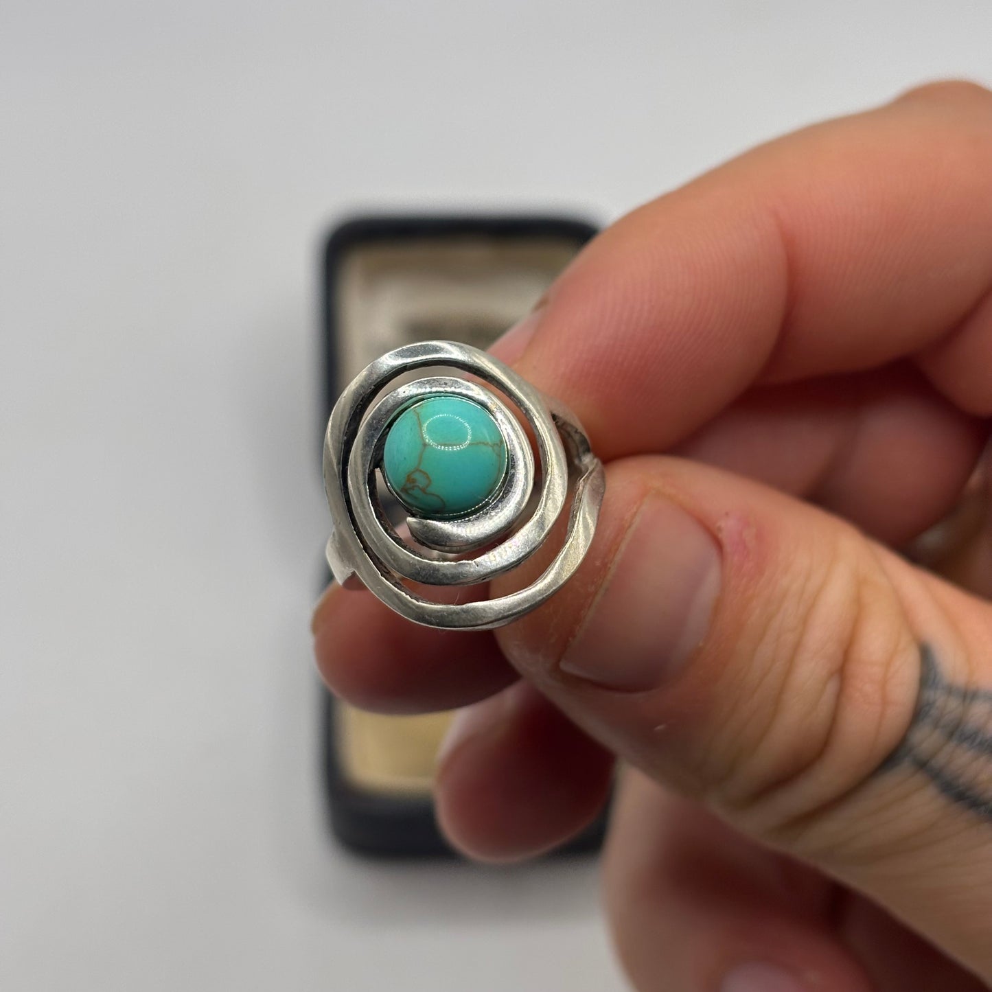 Silver Turquoise Swirl Ring