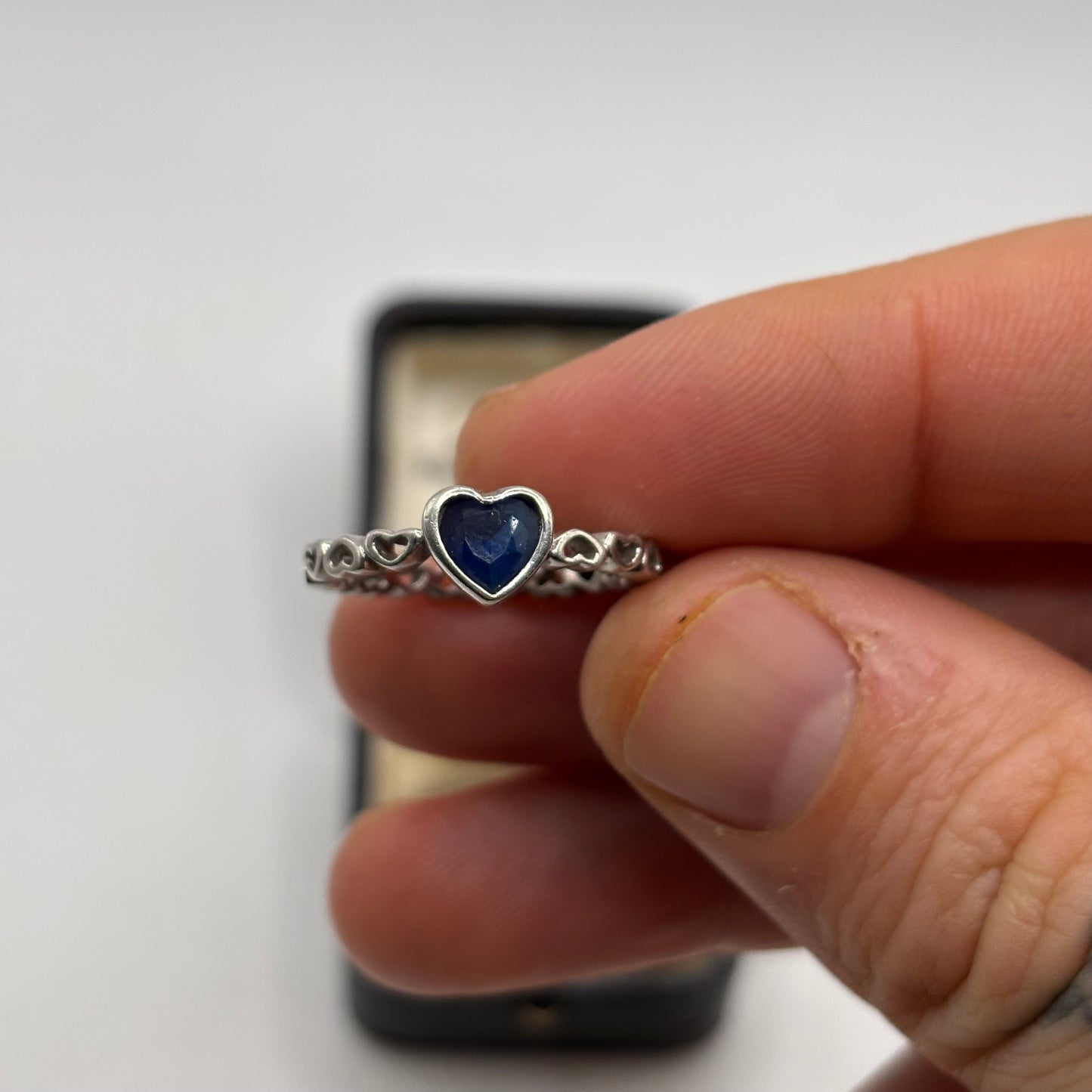 Silver Blue Stoned Heart Ring