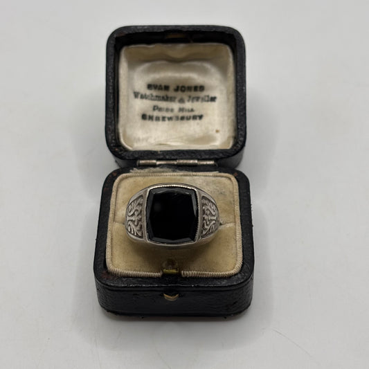Silver Vintage Onyx Signet Ring (U)