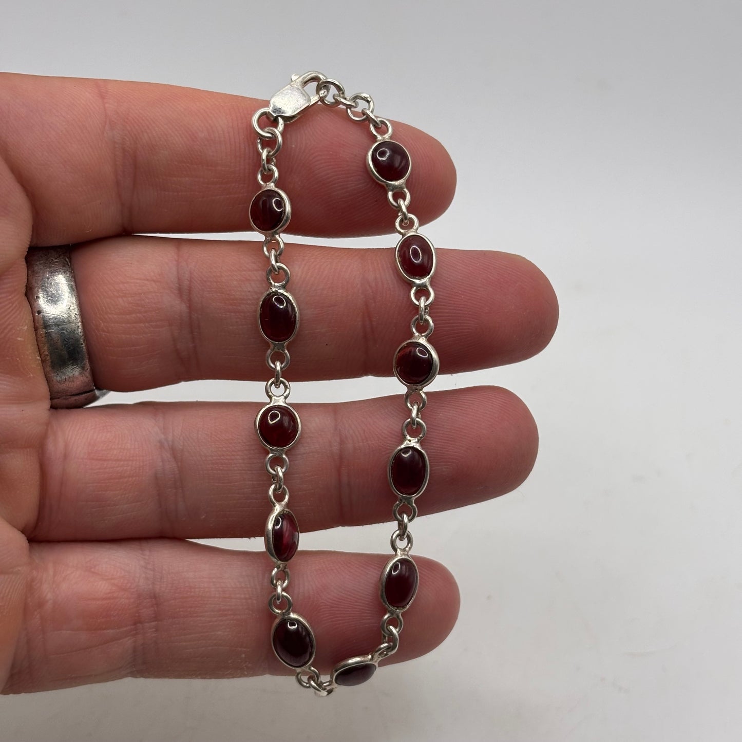 Silver 7.5” Garnet Bracelet