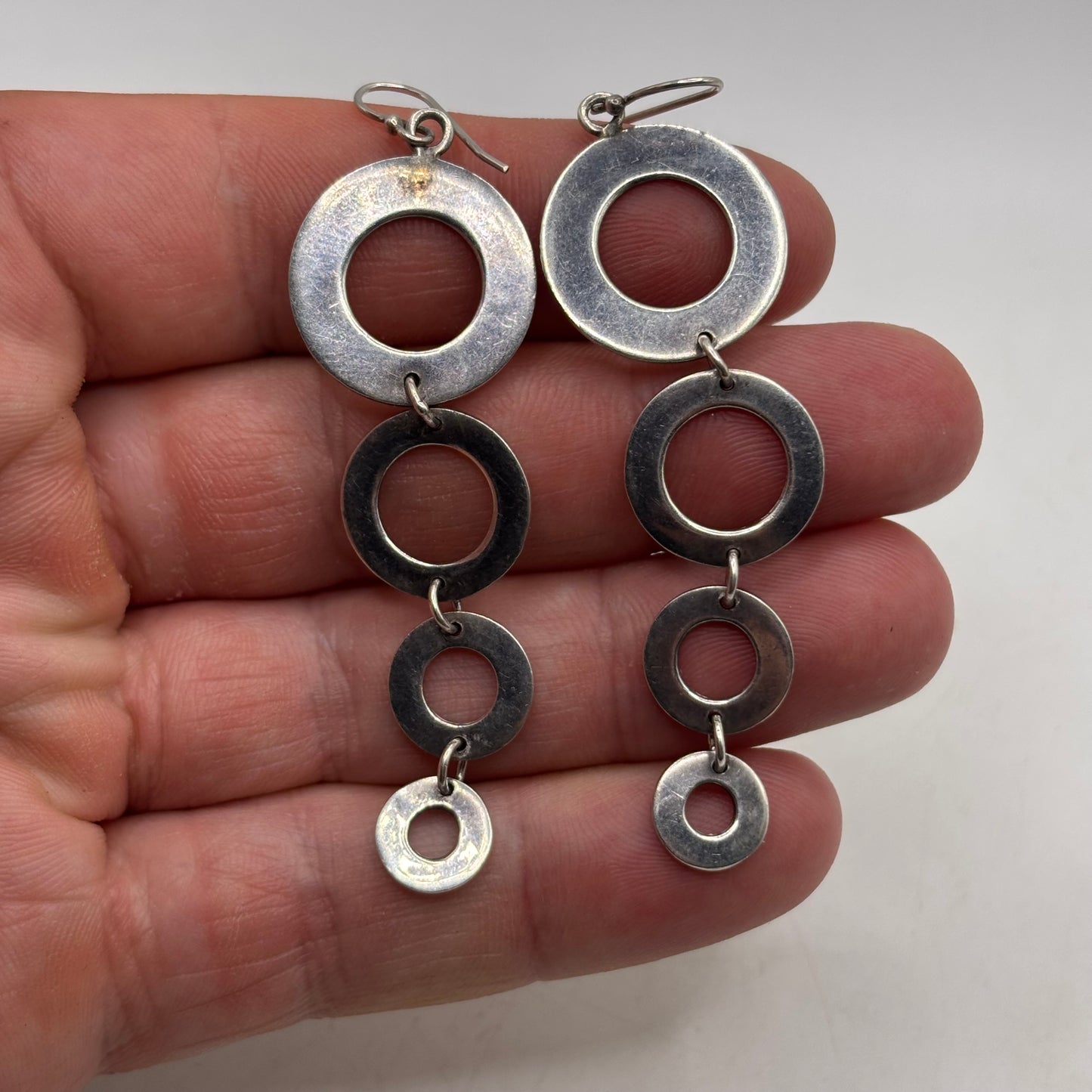 Silver Circle Abstract Earrings (75mm)