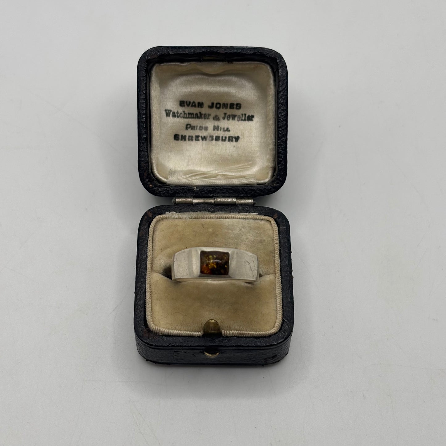 Silver Inlayed Amber Ring