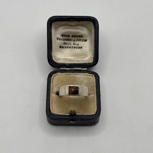 Silver Inlayed Amber Ring
