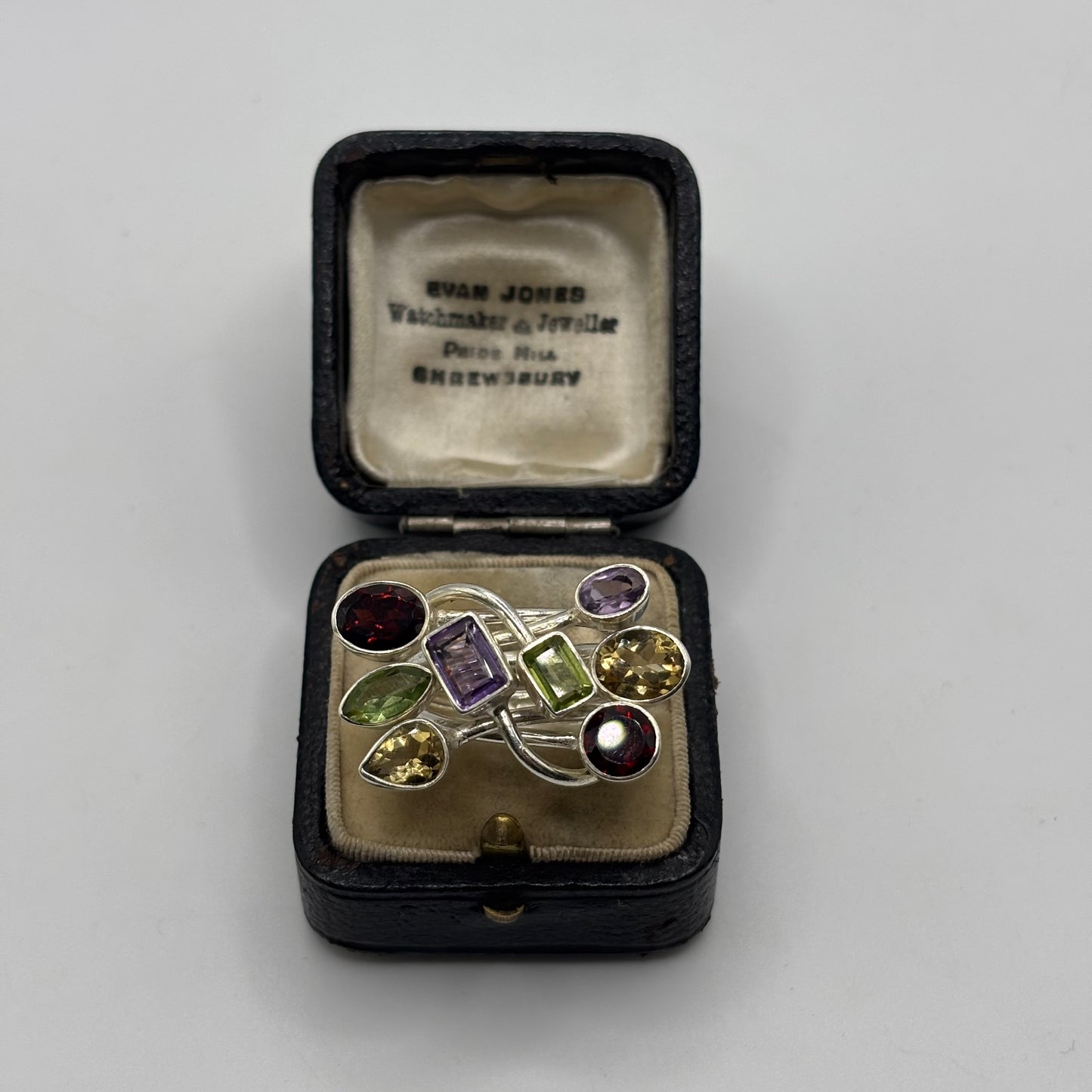 Silver Abstract Mixed Gem Ring (O)