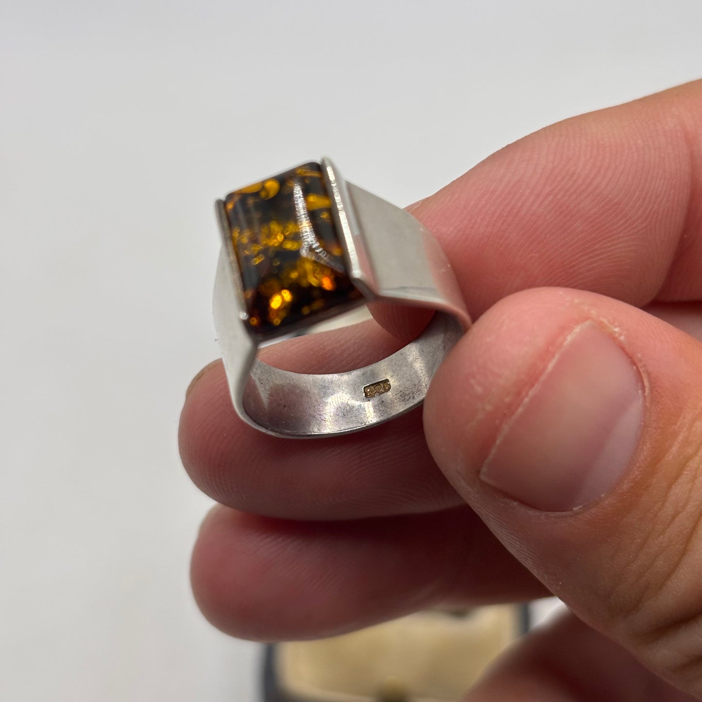 Silver Amber Signet Ring (N)