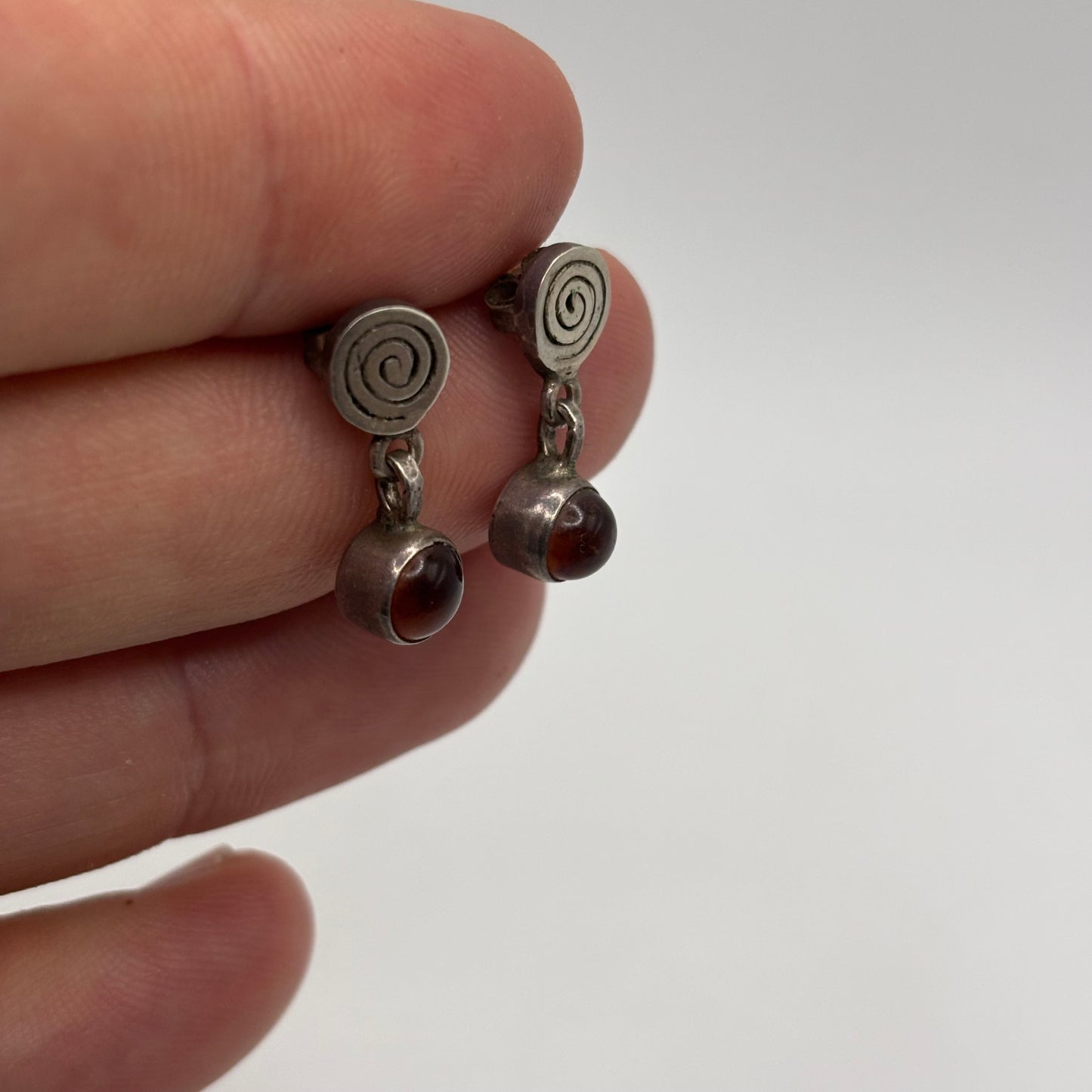 Silver Amber Swirl Earrings
