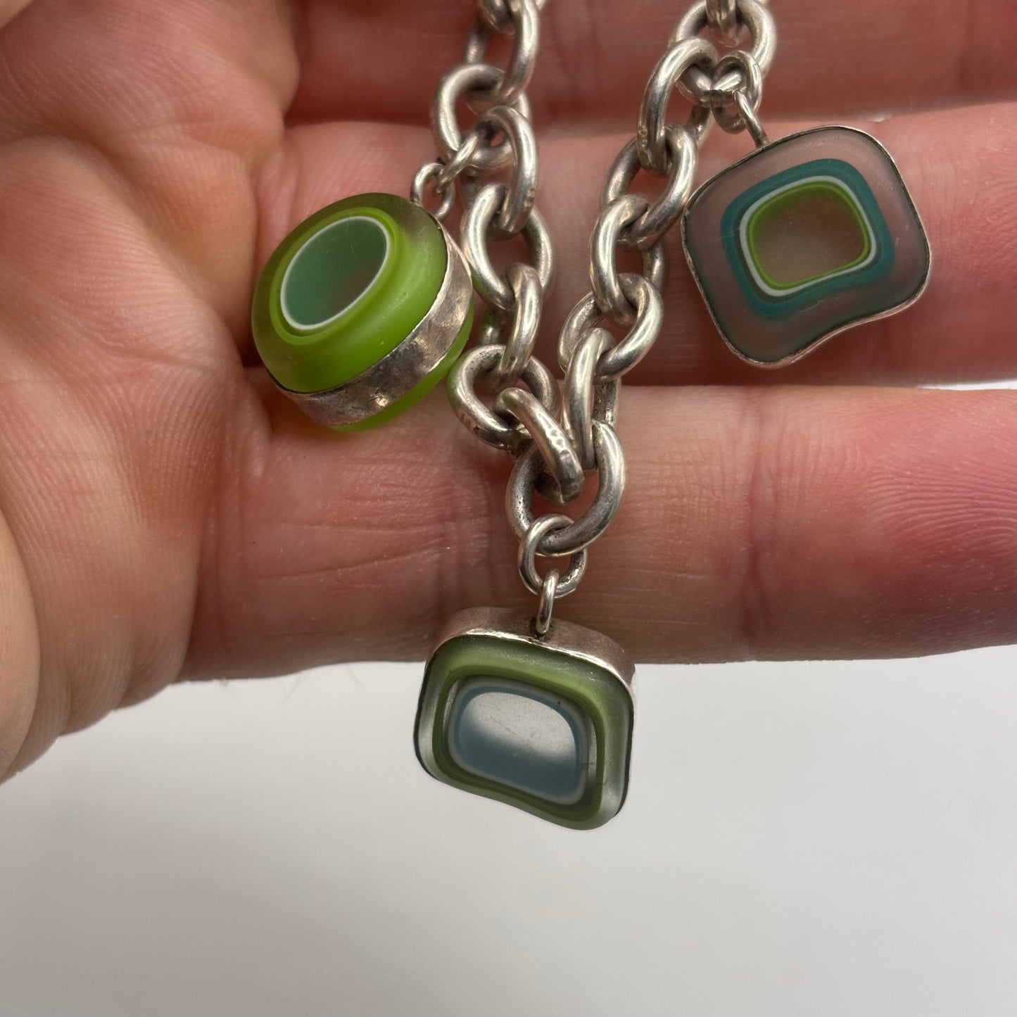 Silver 8” Funky Glass Bracelet