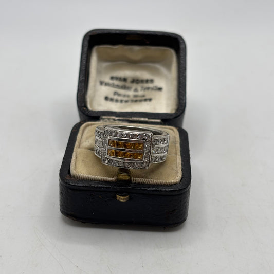 Silver Heavy Citrine & CZ Ring (N)