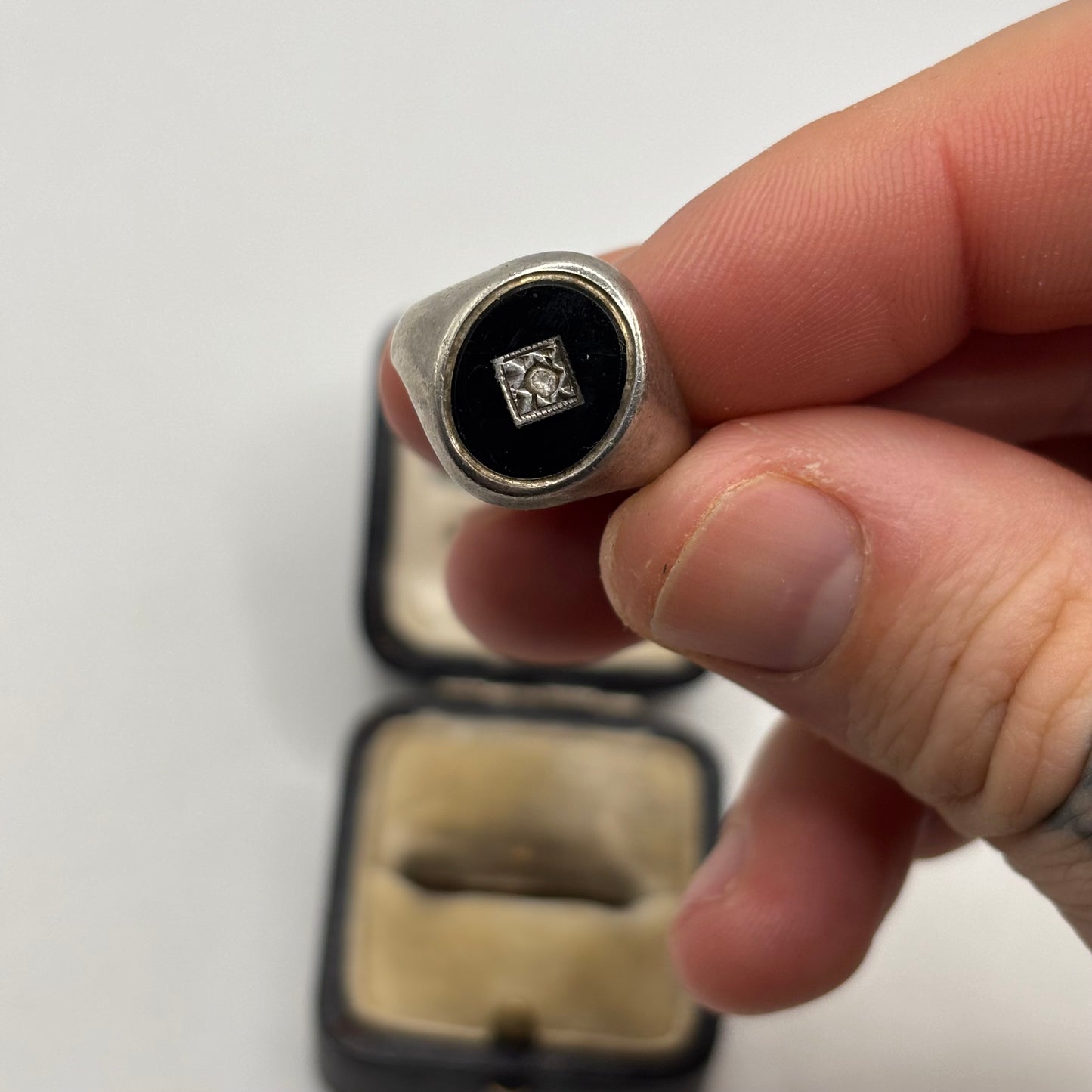 Silver Vintage Onyx CZ Signet Ring (P)