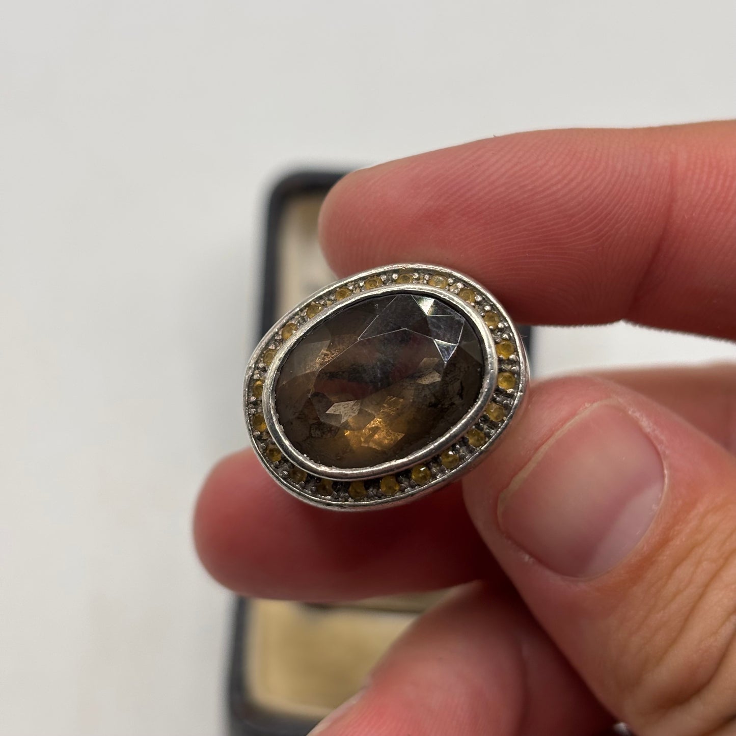 Silver Heavy Smokey Quartz Ring (N 1/2)