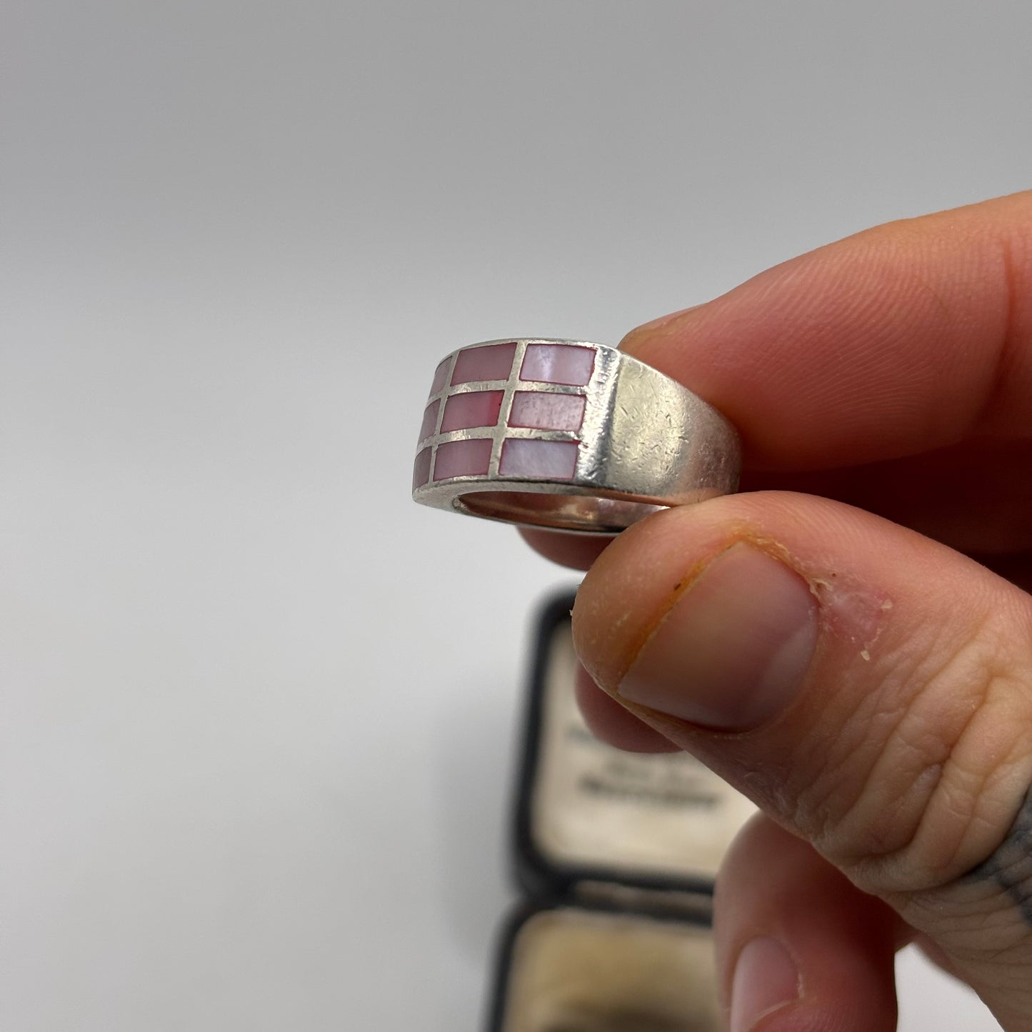 Silver Heavy Pink Pearl Ring