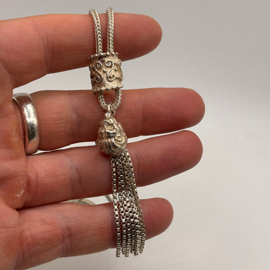 Silver 16” Tigers Head Tassel Necklace