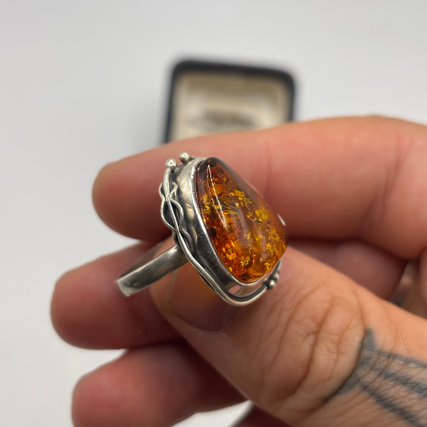 Silver Amber Ring