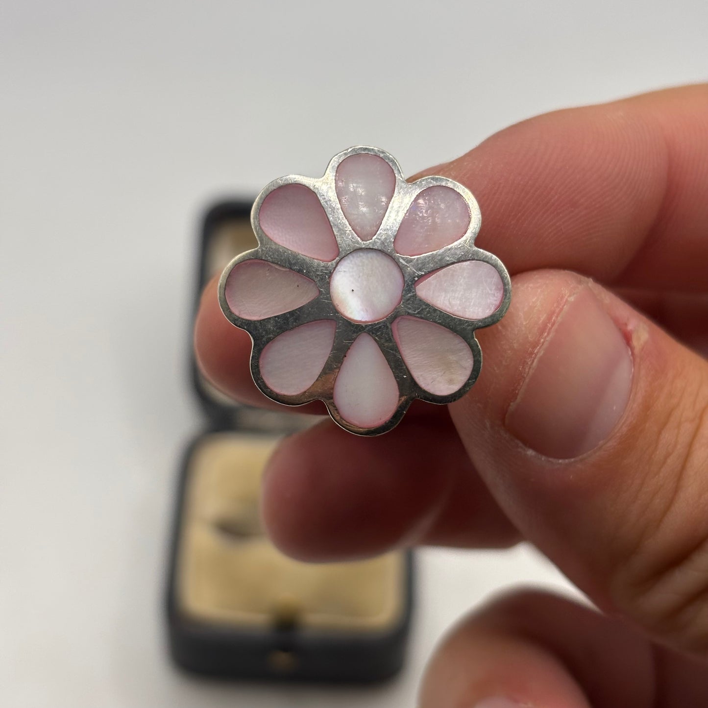 Silver Pearl Flower Ring (O)