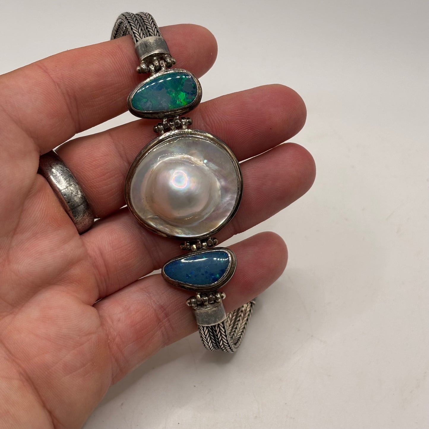 Silver 7.5” Pearl & Opal Bracelet
