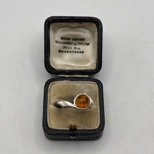 Silver Abstract Amber Ring (O)