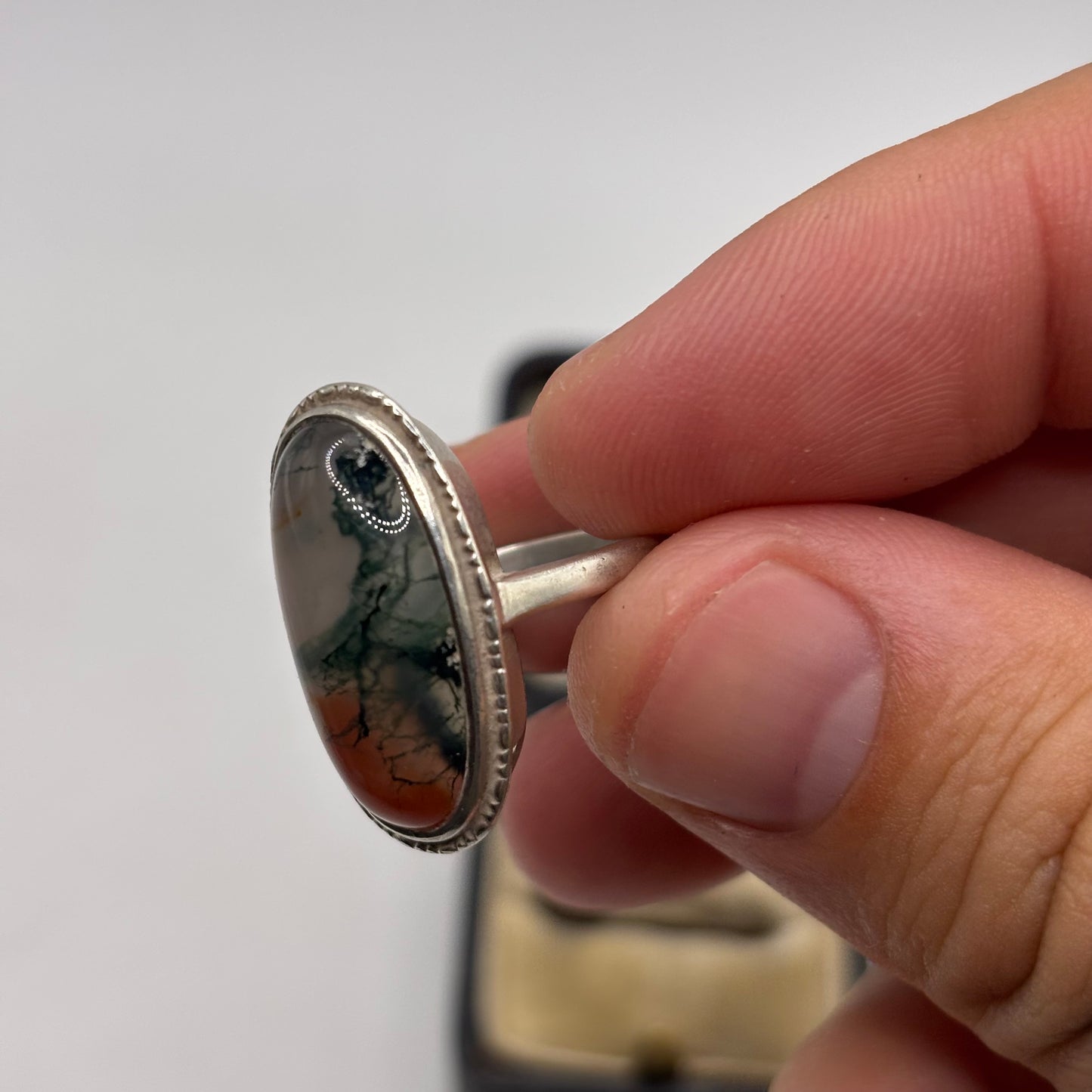Silver Vintage Moss Agate Ring (J)
